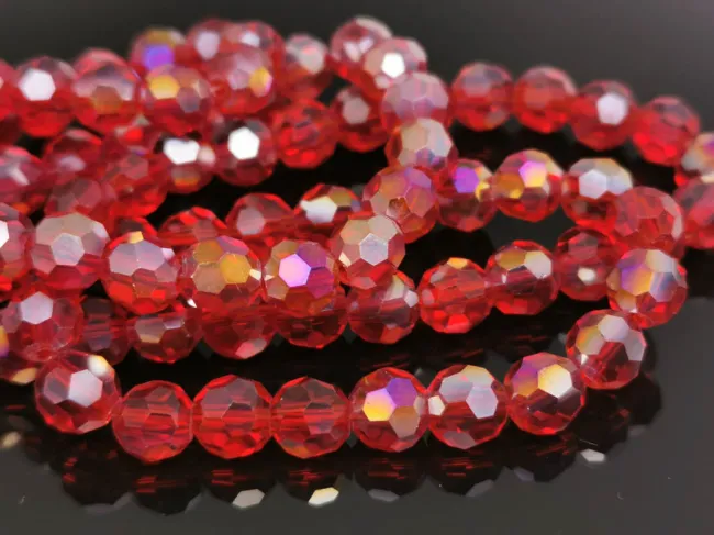 Margele cristal rotund fatetat 6mm rosu inchis AB (sirag)