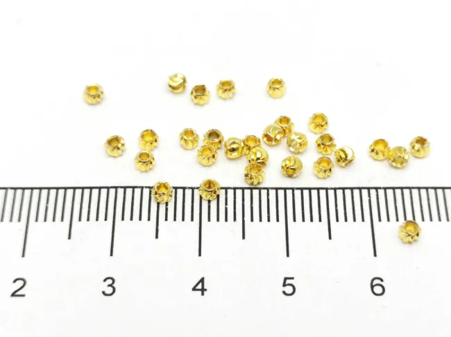 Margele de alama decorative cu striatii 2x1.8mm placate cu aur 14K (10buc)