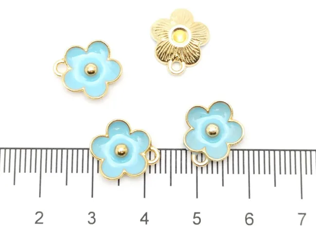 Charm auriu floare 13x11.5mm turcoaz