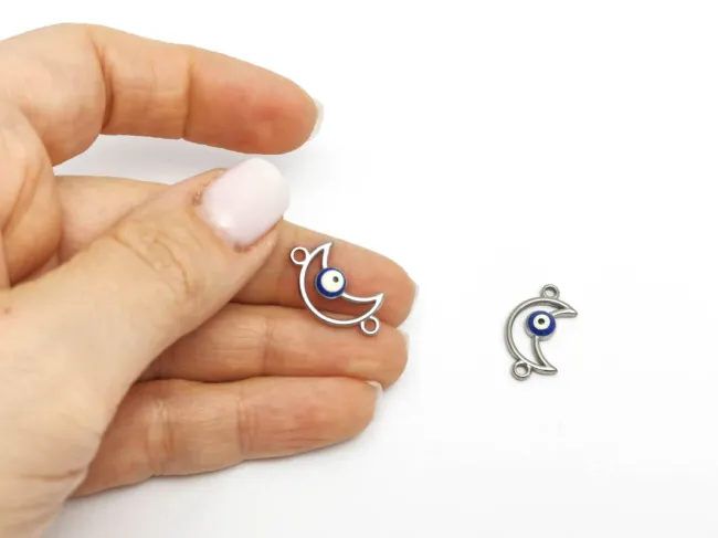 Link otel inoxidabil 304 luna cu ochi de deochi 20.5x12x3mm