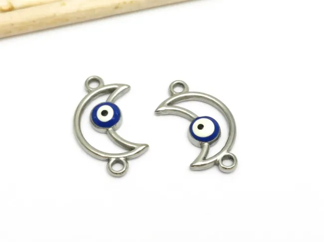 Link otel inoxidabil 304 luna cu ochi de deochi 20.5x12x3mm