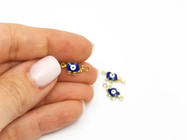 Link otel inoxidabil 304 auriu elefant cu ochi de deochi 15x6.5x2.5mm