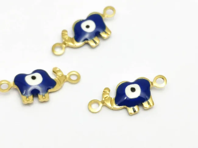Link otel inoxidabil 304 auriu elefant cu ochi de deochi 15x6.5x2.5mm