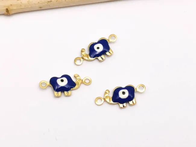 Link otel inoxidabil 304 auriu elefant cu ochi de deochi 15x6.5x2.5mm