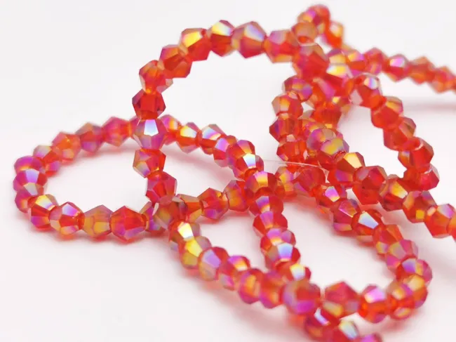 Margele cristal biconic 2x3mm rosu AB (sirag)