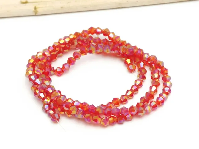 Margele cristal biconic 2x3mm rosu AB (sirag)