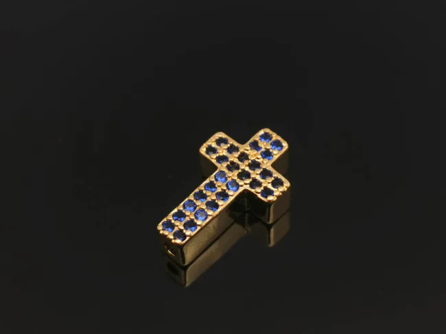 Distantier cruce cubic zirconia auriu 15x9x4mm albastru (1buc)
