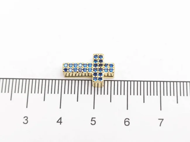 Distantier cruce cubic zirconia auriu 15x9x4mm albastru (1buc)