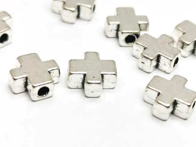 Margele distantiere cruce 8x8mm argintiu