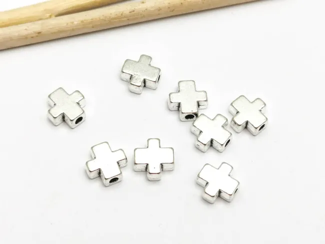 Margele distantiere cruce 8x8mm argintiu