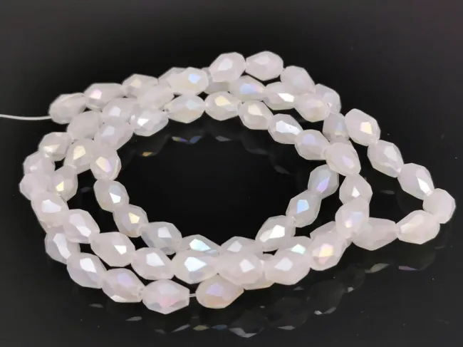 Margele cristal picatura 6x4mm alb opal lustered (sirag)