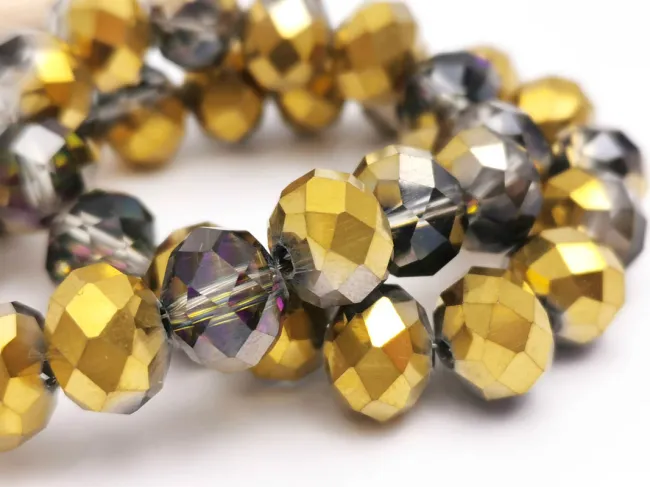 Margele cristal rondel fatetat 10x8mm gri mov auriu metalic (sirag)