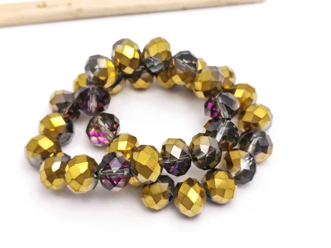 Margele cristal rondel fatetat 10x8mm gri mov auriu metalic (sirag)