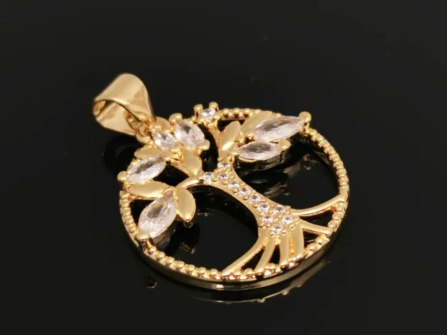 Charm copacul vietii din cubic zirconia 21.5x19mm auriu