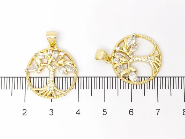 Charm copacul vietii din cubic zirconia 21.5x19mm auriu