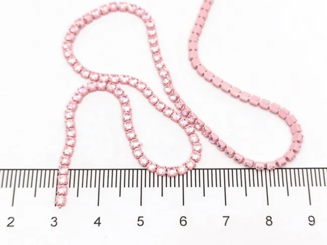 Lant cu strasuri 2mm roz opal AB (0.5m)