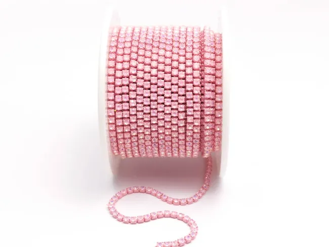 Lant cu strasuri 2mm roz opal AB (0.5m)