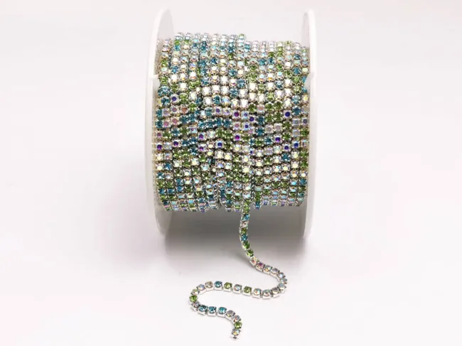 Lant cu strasuri 2mm turcoaz verde mix (0.5m)