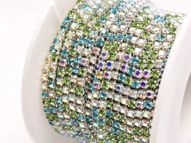 Lant cu strasuri 2mm turcoaz verde mix (0.5m)