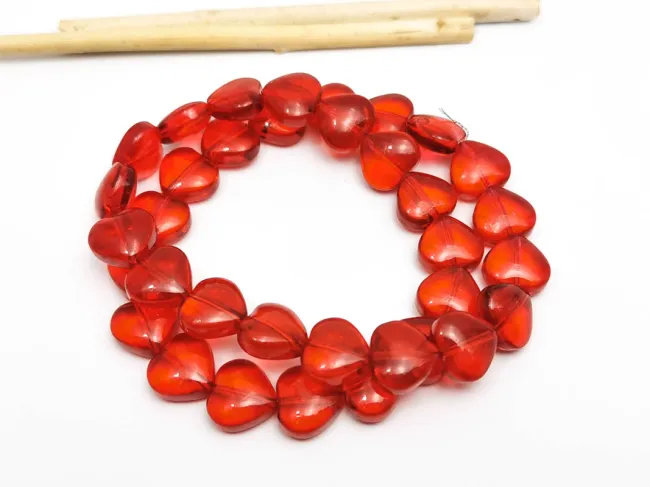 Margele sticla inima 10x9.5mm rosu (sirag)