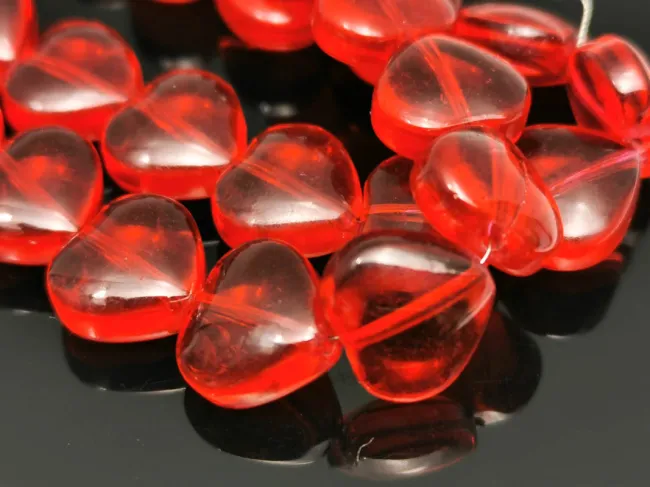 Margele sticla inima 10x9.5mm rosu (sirag)