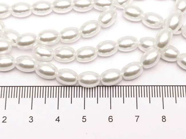 Perle de sticla ovale 8x6mm alb (sirag)