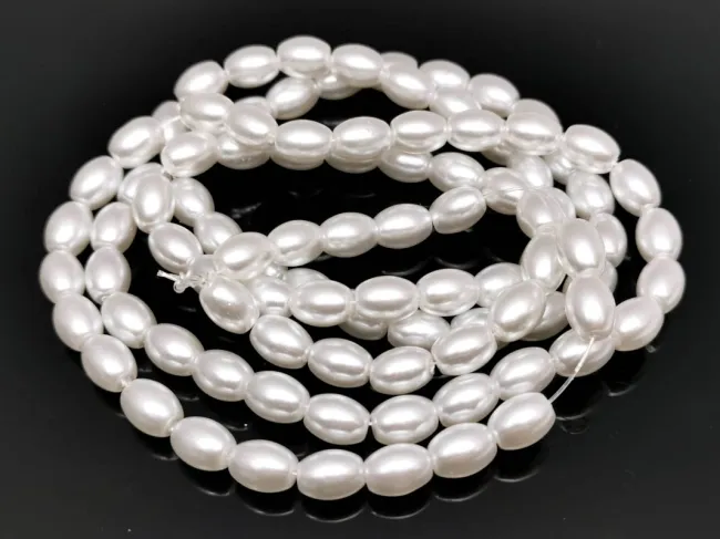 Perle de sticla ovale 8x6mm alb (sirag)