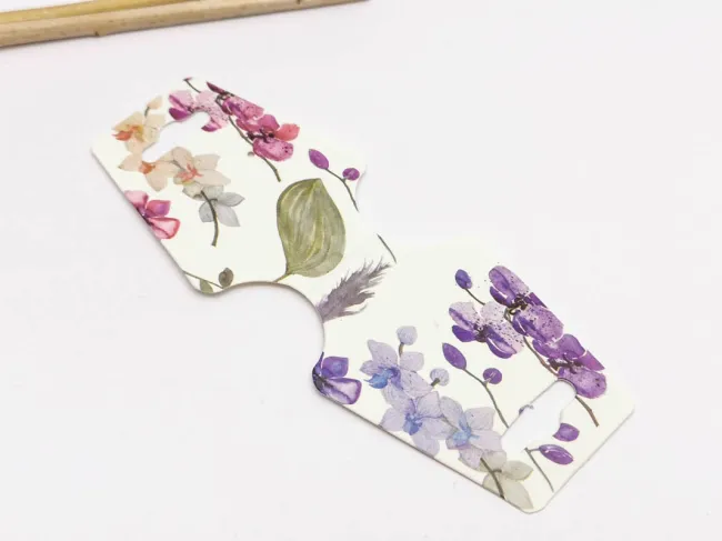 Etichete hartie suport bratari si coliere 125x45x0.4mm flori mov (10buc)