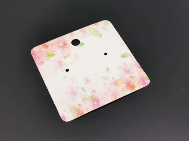 Etichete carton expunere cercei 50x50x0.4mm flori roz (10buc)