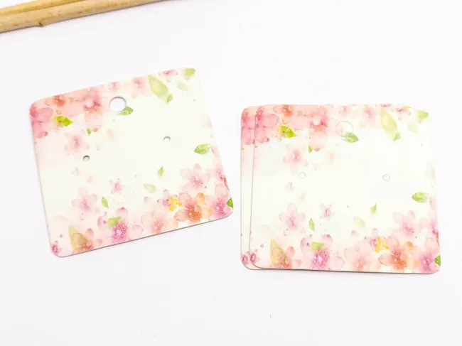 Etichete carton expunere cercei 50x50x0.4mm flori roz (10buc)