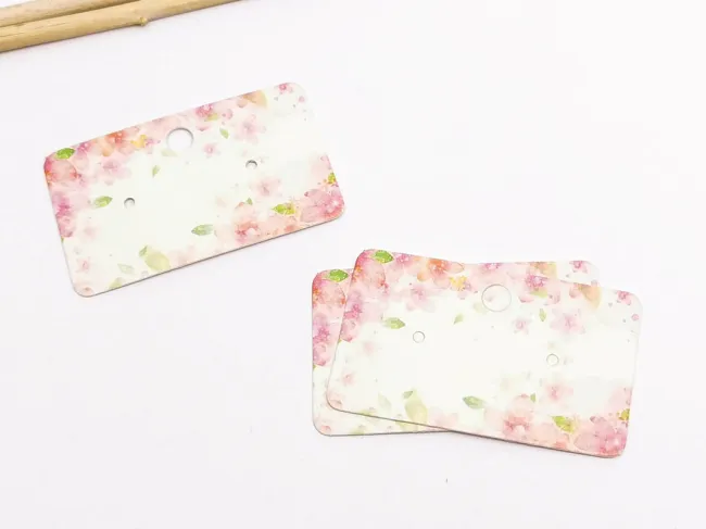 Etichete carton expunere cercei 50x30x0.4mm flori roz (10buc)