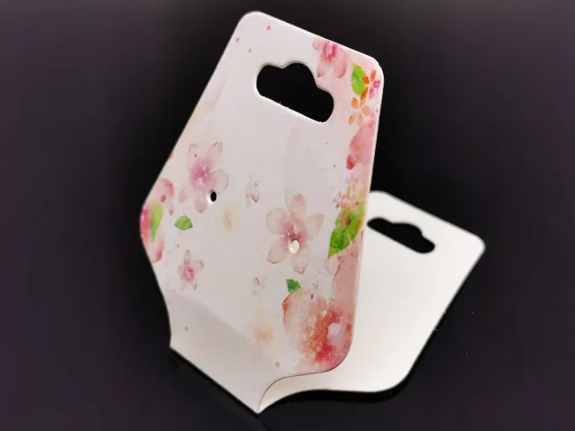 Etichete hartie suport bratari si coliere 108x44x0.4mm flori roz (10buc)