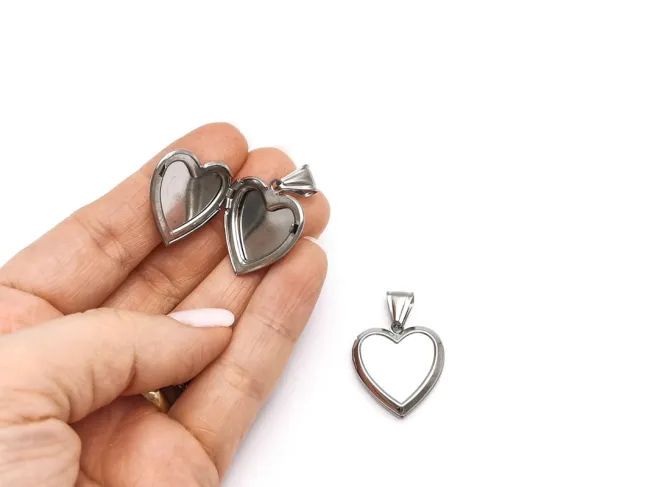 Pandantiv otel inoxidabil 316 inima care se deschide 25x22x4mm