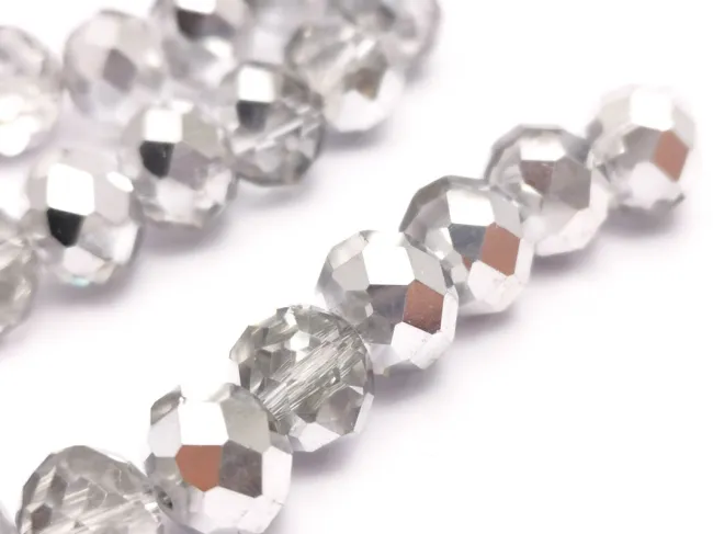 Margele cristal rondel fatetat 10x8mm transparent argintiu (sirag)