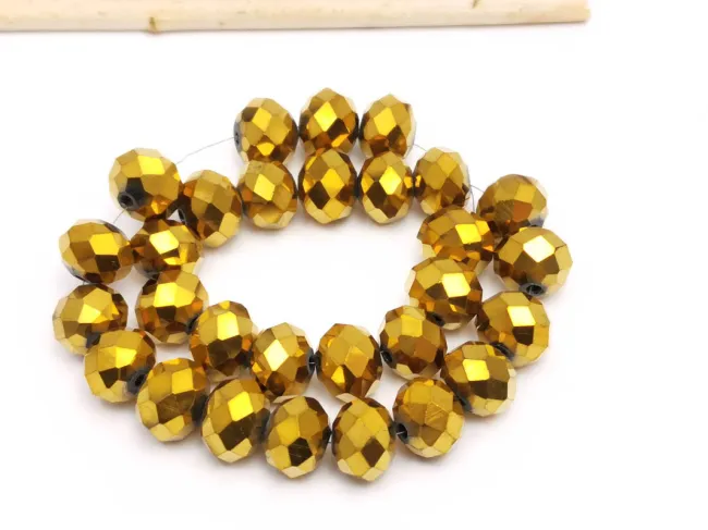 Margele cristal rondel fatetat 10x8mm auriu metalic (sirag)