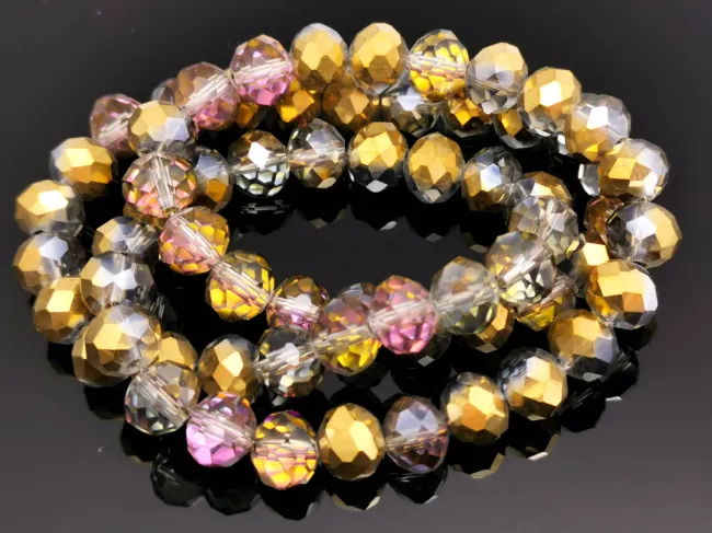 Margele cristal rondel fatetat 8x6mm iris mov auriu metalic (sirag)