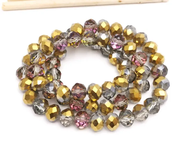 Margele cristal rondel fatetat 8x6mm iris mov auriu metalic (sirag)