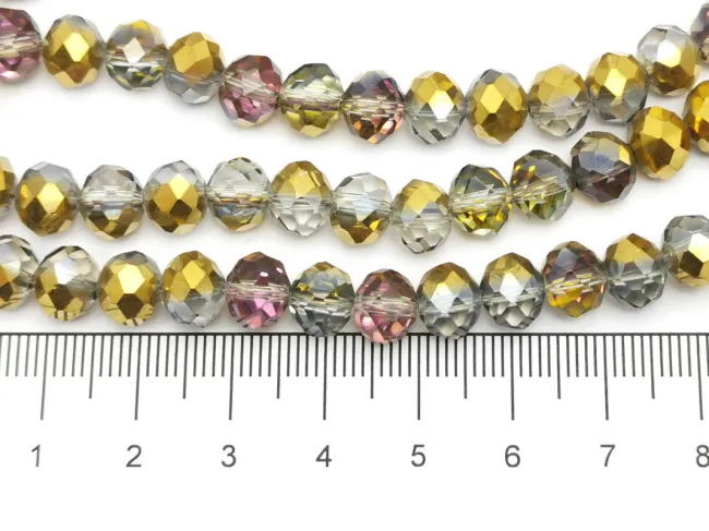 Margele cristal rondel fatetat 8x6mm iris mov auriu metalic (sirag)