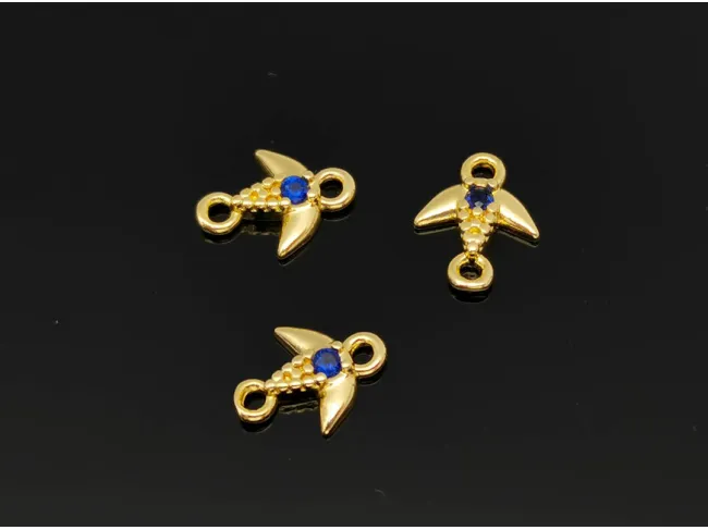 Link cubic zirconia auriu randunica 8x6.5x1.5mm albastru