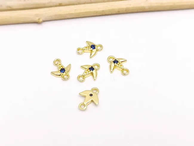 Link cubic zirconia auriu randunica 8x6.5x1.5mm albastru