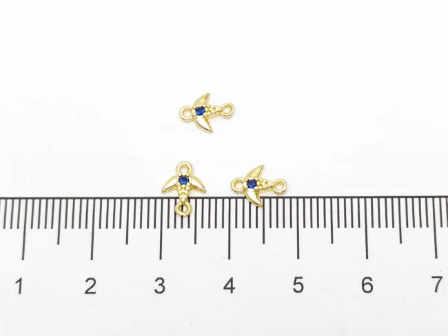 Link cubic zirconia auriu randunica 8x6.5x1.5mm albastru