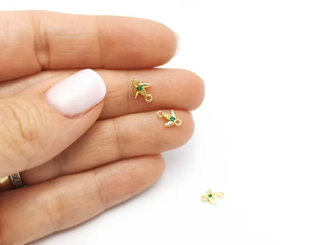 Link cubic zirconia auriu randunica 8x6.5x1.5mm verde