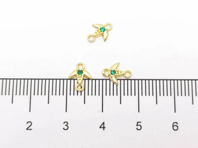 Link cubic zirconia auriu randunica 8x6.5x1.5mm verde