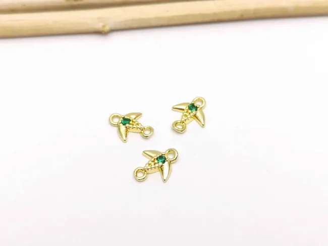 Link cubic zirconia auriu randunica 8x6.5x1.5mm verde