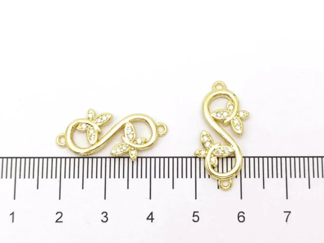 Link cubic zirconia infinit cu fluturi 23x12mm auriu