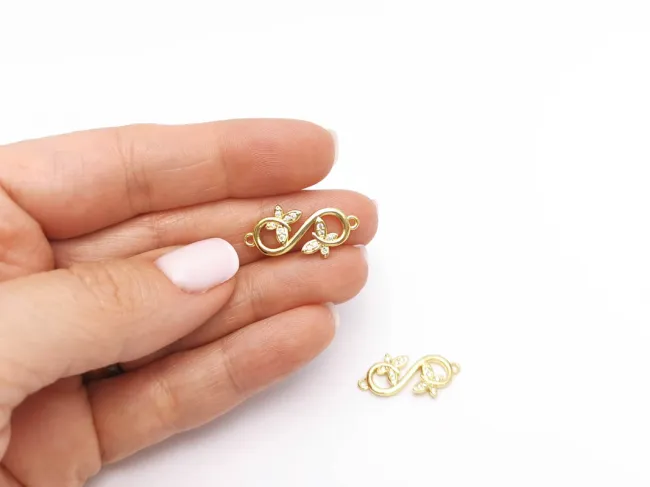 Link cubic zirconia infinit cu fluturi 23x12mm auriu