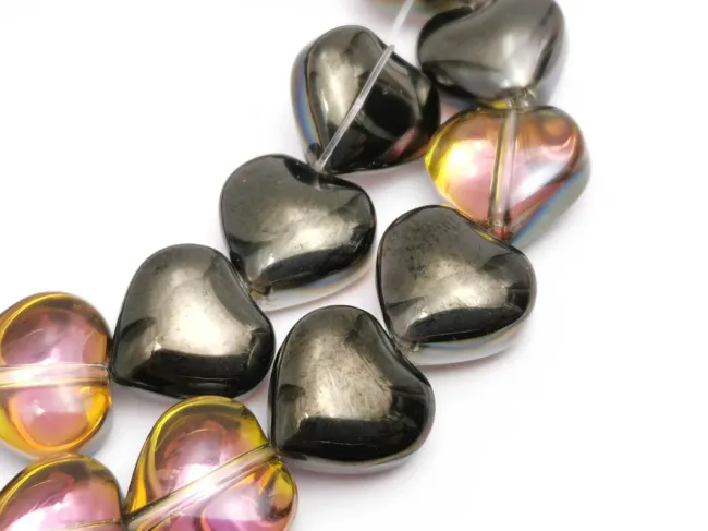 Margele sticla inima electroplacate 10mm negru roz iris (sirag)