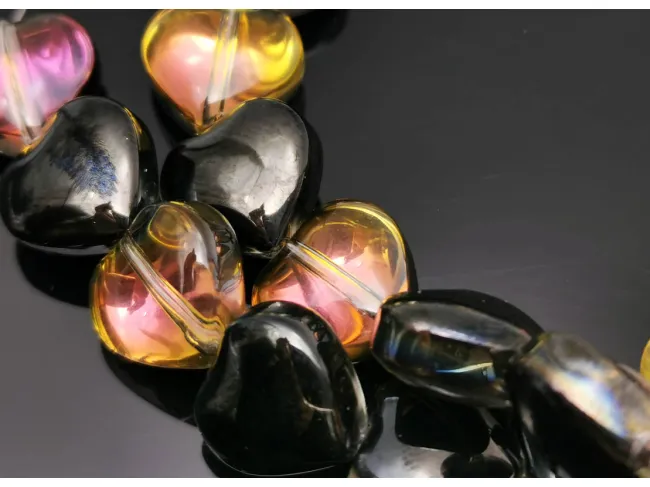 Margele sticla inima electroplacate 10mm negru roz iris (sirag)