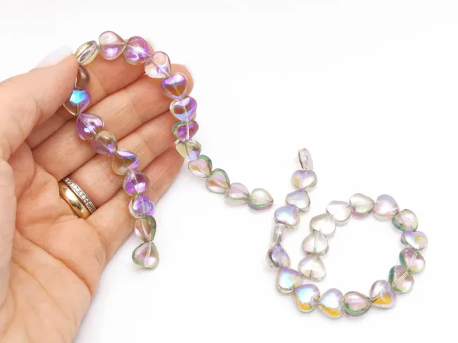 Margele sticla inima electroplacate 10mm iris gri mov (sirag)