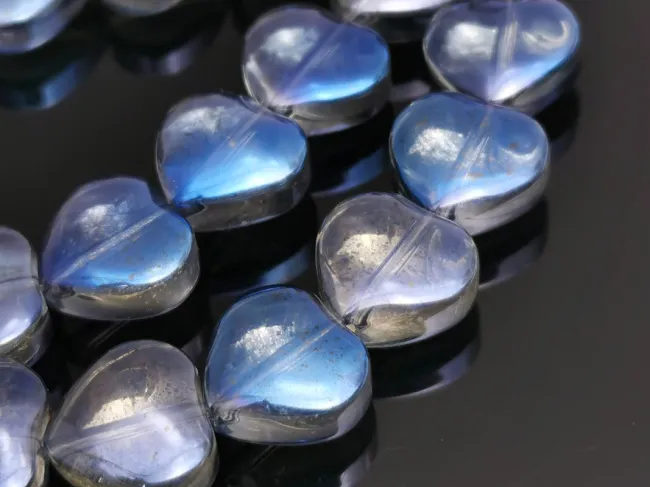 Margele sticla inima electroplacate 10mm iris gri albastru inchis (sirag)
